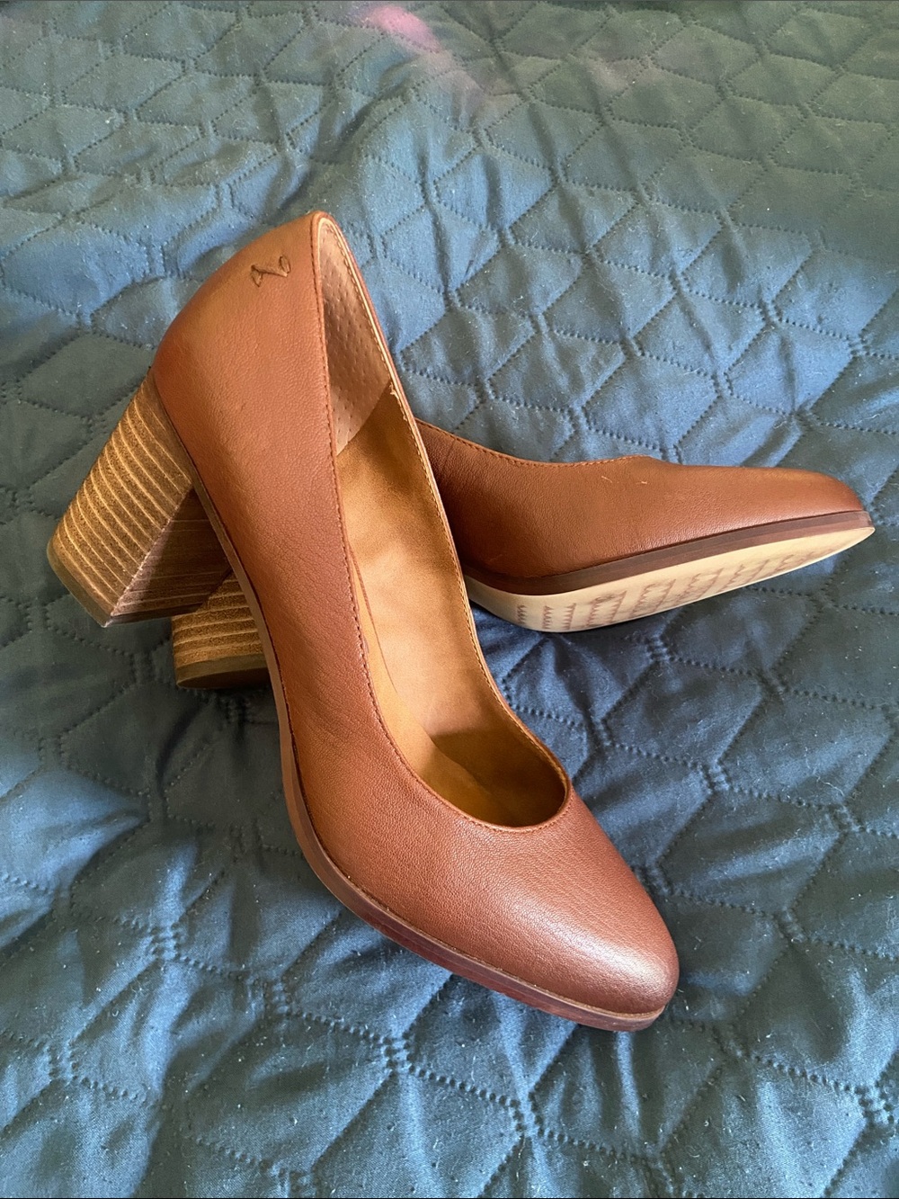 Zodiac Gloria Cognac Leather Block Heel Pumps